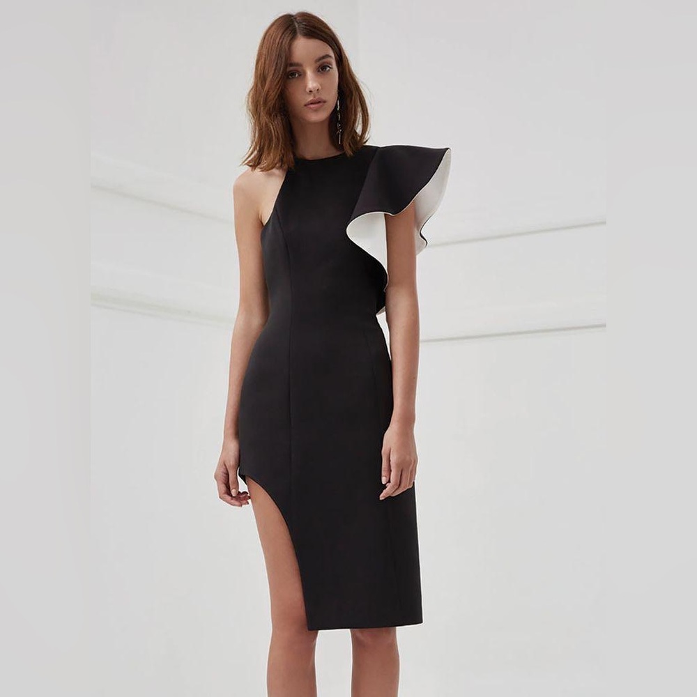 C/MEO Collective One Shoulder Ruffle Asymmetric Cocktail Dress